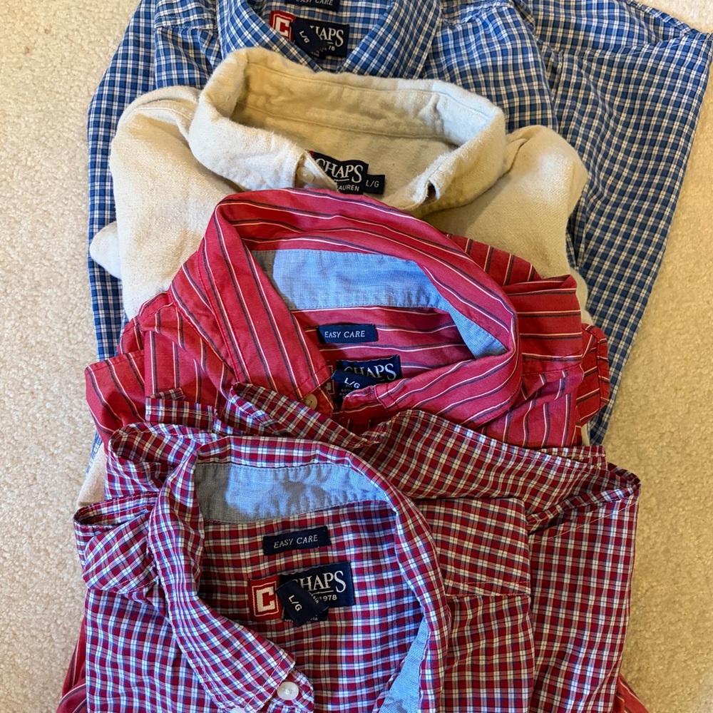 4 Chaps Men's Red Plaid & Striped Button-Down Shirts Size Large